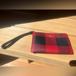 Coach Red and Black Plaid Wristlet